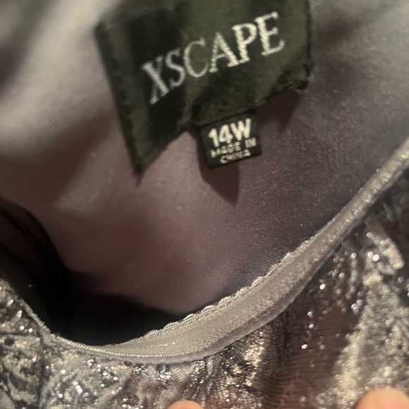 Xscape Metallic Gray Off-Shoulder High-Low Ruffle Gown - Picture 16 of 16